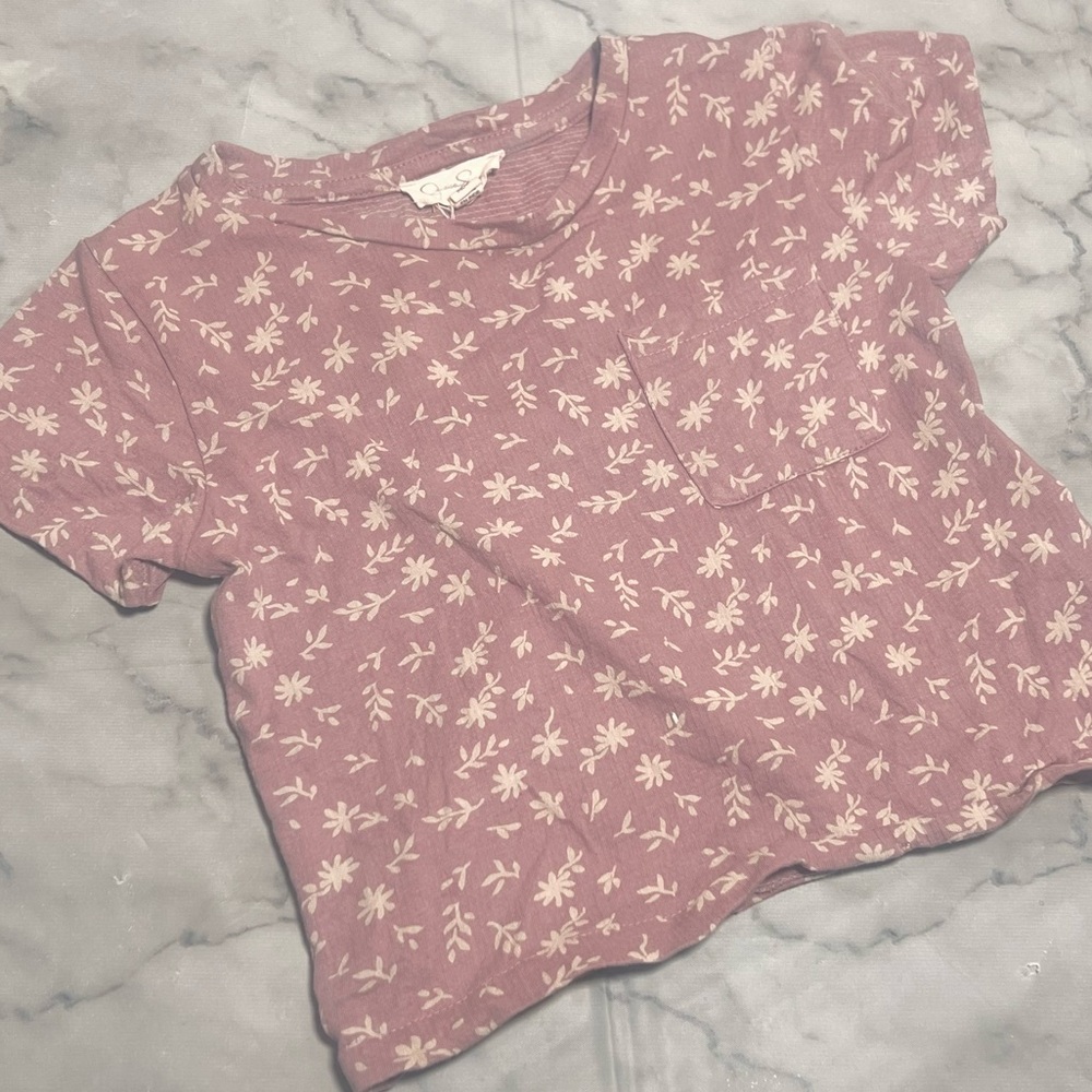 Botanical Natural 96% Cotton Pink and Cream 1 Pocket Everyday Tee Toddler 3T